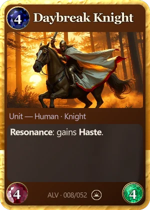 Daybreak Knight. Resonance: gains Haste.